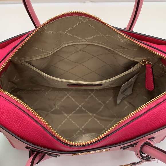 MICHAEL KORS Mercer Md Top ZipColor-Block Belted Satchel Crossbody Purse El Pink - Picture 13 of 16
